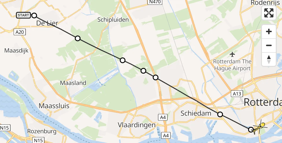 Routekaart van de vlucht: Lifeliner 2 naar Erasmus MC, Vlietboomgaard
