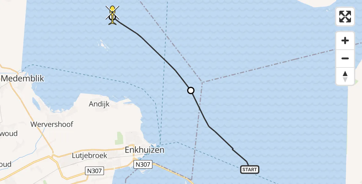 Routekaart van de vlucht: Kustwachthelikopter naar Medemblik