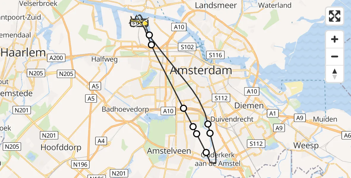 Routekaart van de vlucht: Lifeliner 1 naar Amsterdam Heliport, Sardiniëweg