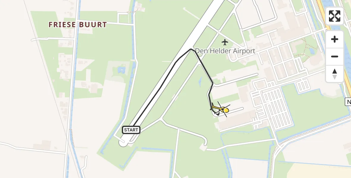 Routekaart van de vlucht: Kustwachthelikopter naar Vliegveld De Kooy, Luchthavenweg