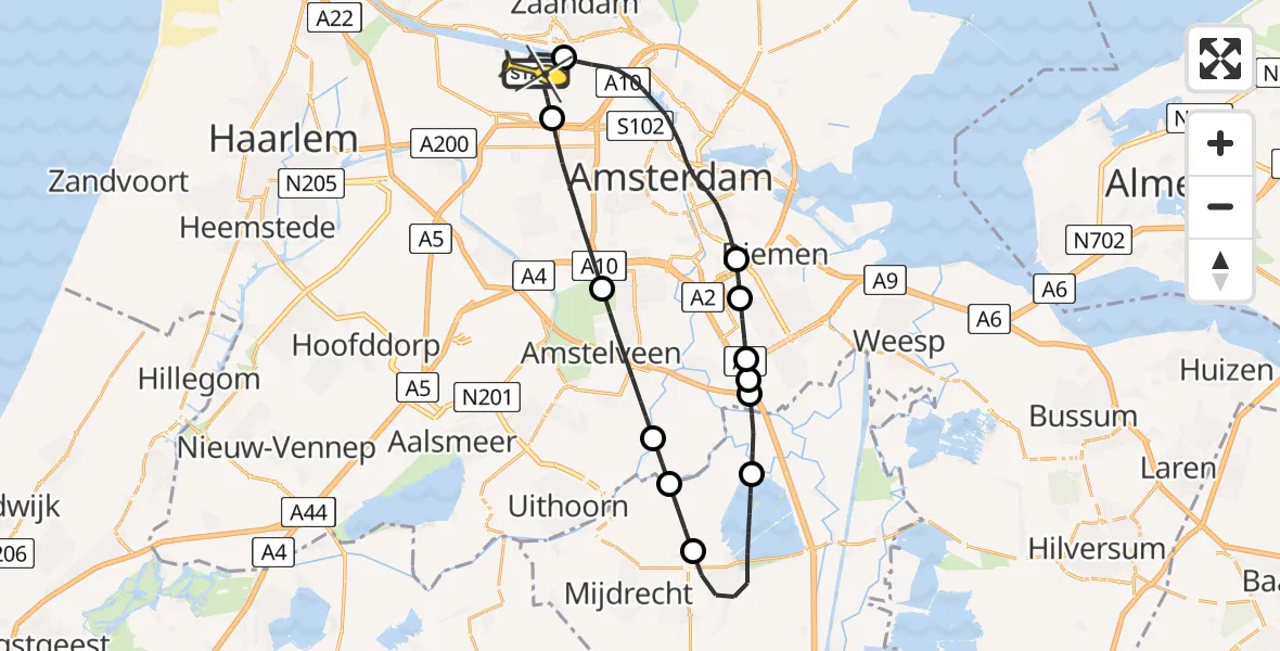 Routekaart van de vlucht: Lifeliner 1 naar Amsterdam Heliport, Corsicaweg