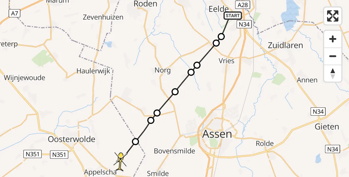 Routekaart van de vlucht: Lifeliner 4 naar Ravenswoud, Vissersweg