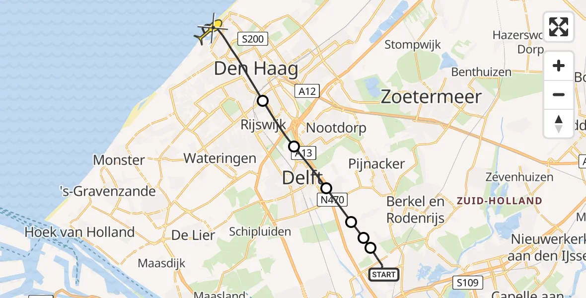 Routekaart van de vlucht: Lifeliner 2 naar Den Haag, A16 Rotterdam