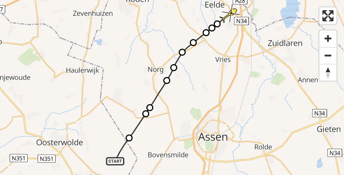 Routekaart van de vlucht: Lifeliner 4 naar Groningen Airport Eelde, Lycklamavaart
