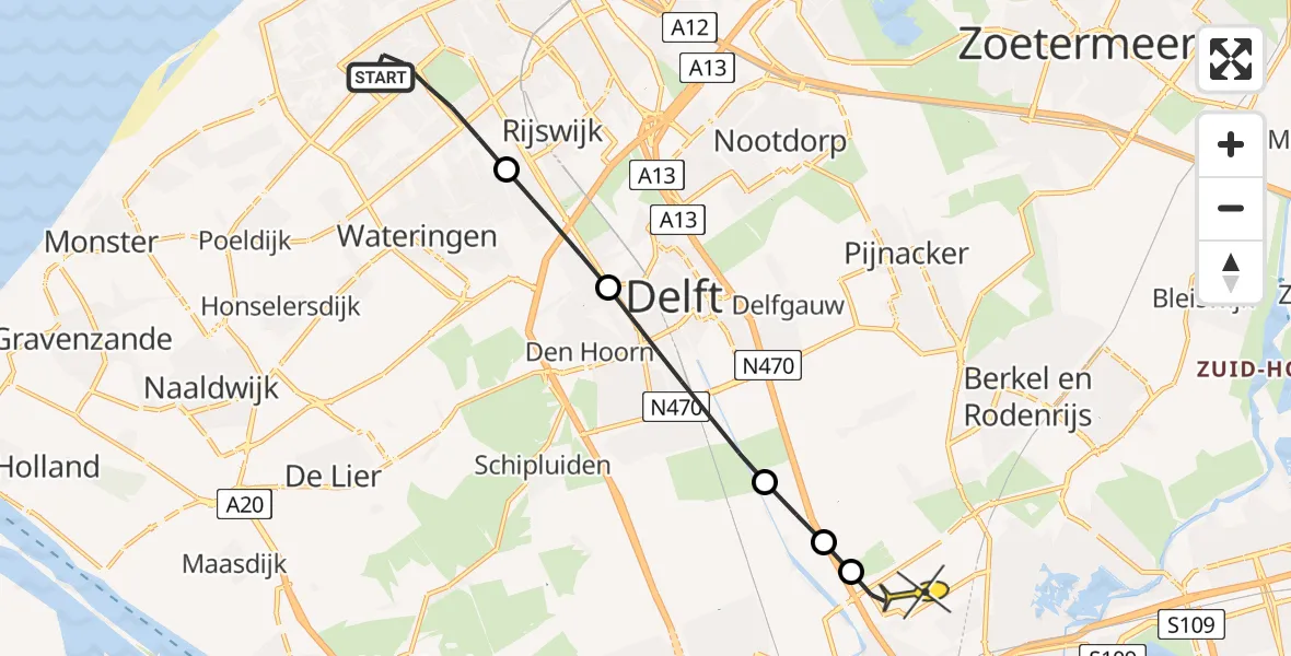 Routekaart van de vlucht: Lifeliner 2 naar Rotterdam The Hague Airport, Harmelenstraat