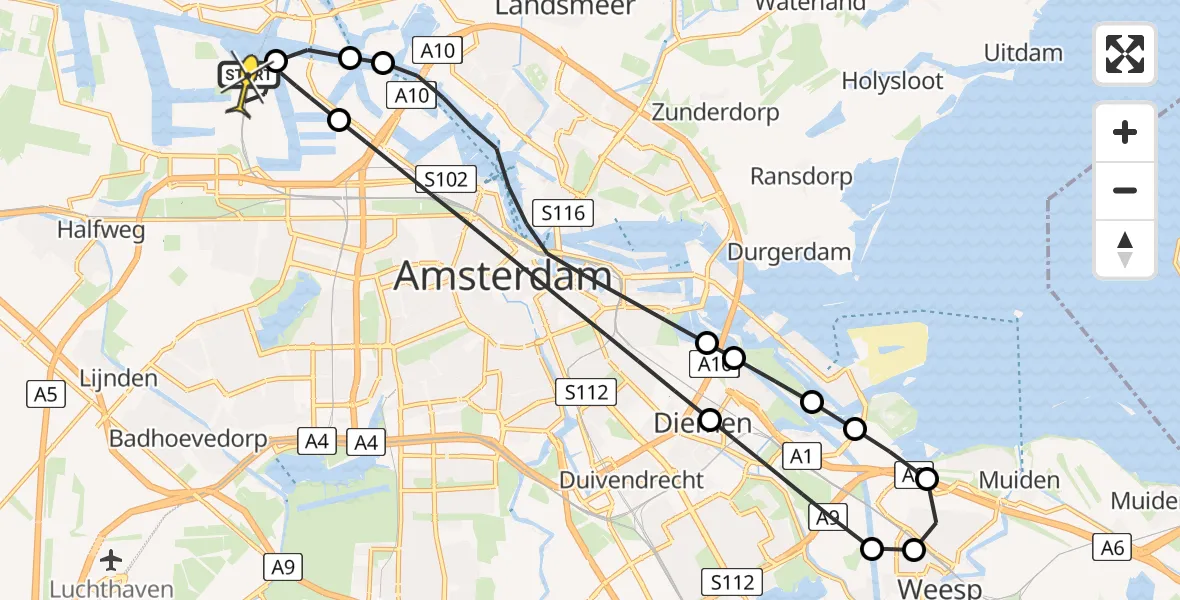 Routekaart van de vlucht: Lifeliner 1 naar Amsterdam Heliport, Kajuitpad