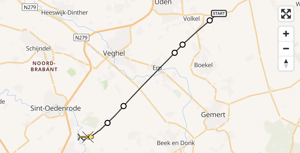 Routekaart van de vlucht: Lifeliner 3 naar Sint-Oedenrode, Rechtestraat