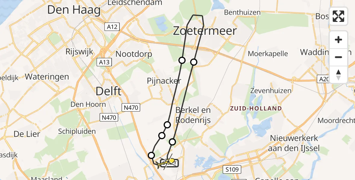 Routekaart van de vlucht: Lifeliner 2 naar Rotterdam The Hague Airport, Oude Bovendijk
