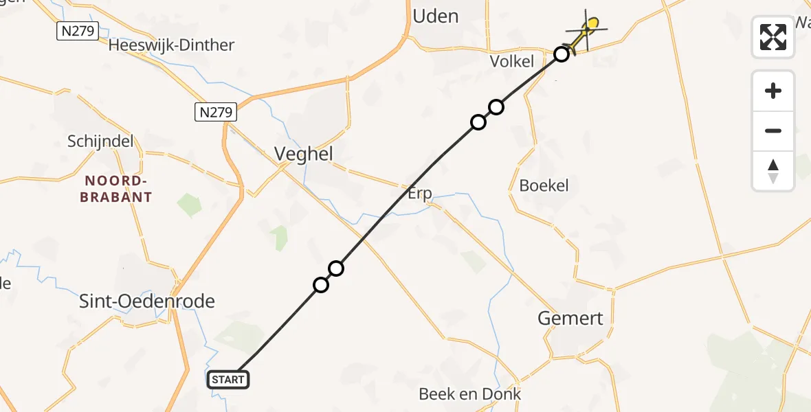 Routekaart van de vlucht: Lifeliner 3 naar Vliegbasis Volkel, Vresselseweg