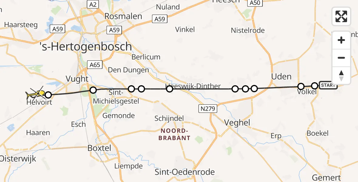Routekaart van de vlucht: Lifeliner 3 naar Helvoirt, Zonnepark Hoogveld Zuid
