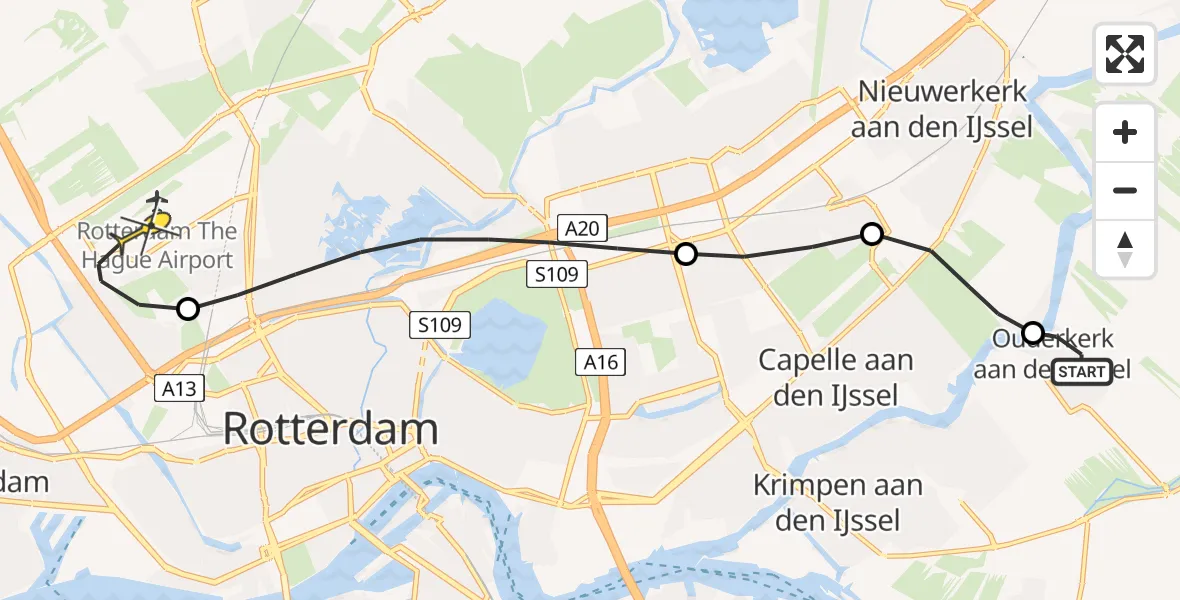 Routekaart van de vlucht: Lifeliner 2 naar Rotterdam The Hague Airport, Groenendijk