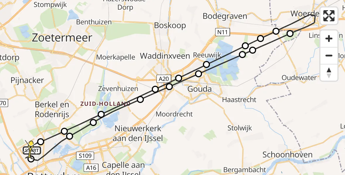 Routekaart van de vlucht: Lifeliner 2 naar Rotterdam The Hague Airport, Bovendijk