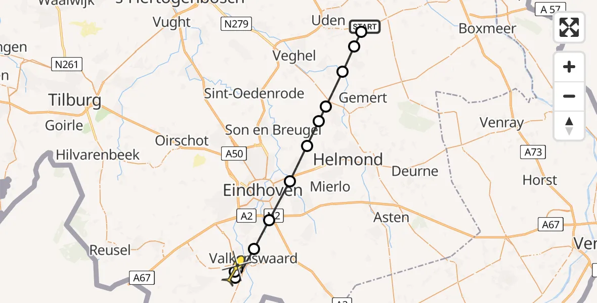 Routekaart van de vlucht: Lifeliner 3 naar Westerhoven, Rouwstraat