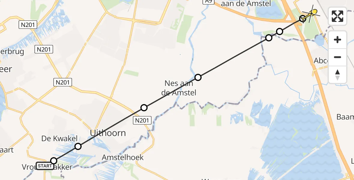 Routekaart van de vlucht: Lifeliner 1 naar Academisch Medisch Centrum (AMC), Nijlgans