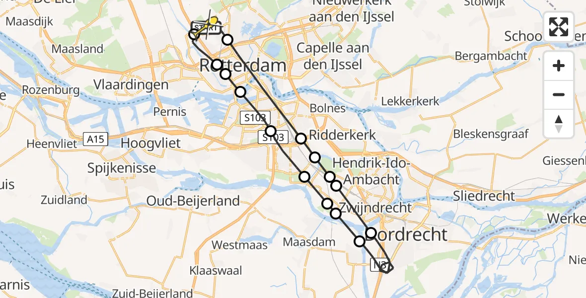Routekaart van de vlucht: Lifeliner 2 naar Rotterdam The Hague Airport, Brandenburgbaan