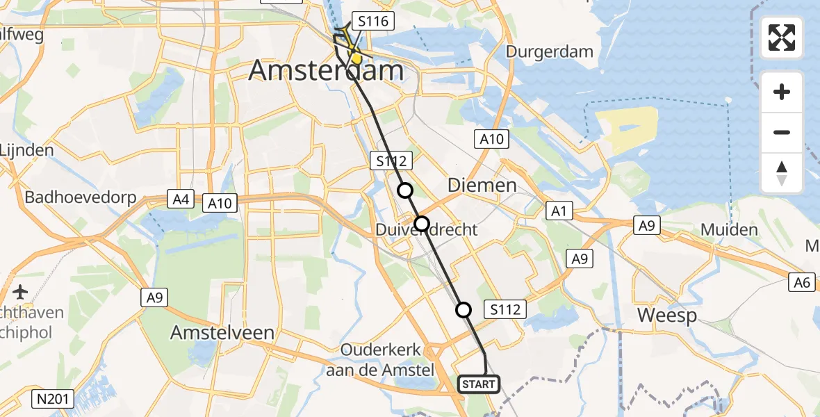 Routekaart van de vlucht: Lifeliner 1 naar Amsterdam, Nieuwersluishof