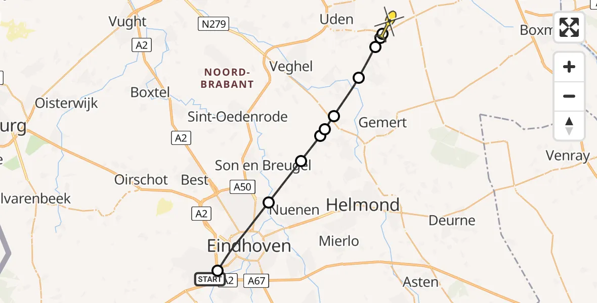 Routekaart van de vlucht: Lifeliner 3 naar Vliegbasis Volkel, De Run 6200