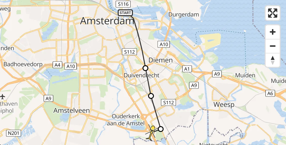 Routekaart van de vlucht: Lifeliner 1 naar Ouderkerk aan de Amstel, Conradstraat