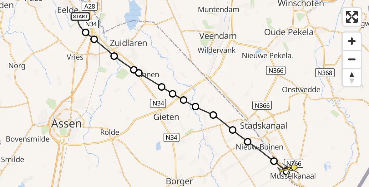 Routekaart van de vlucht: Lifeliner 4 naar Musselkanaal, Breukenweg