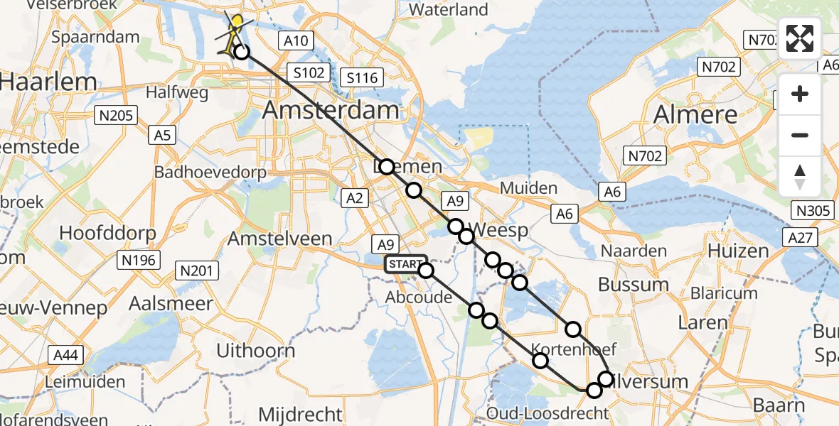 Routekaart van de vlucht: Lifeliner 1 naar Amsterdam Heliport, Ruwelspad