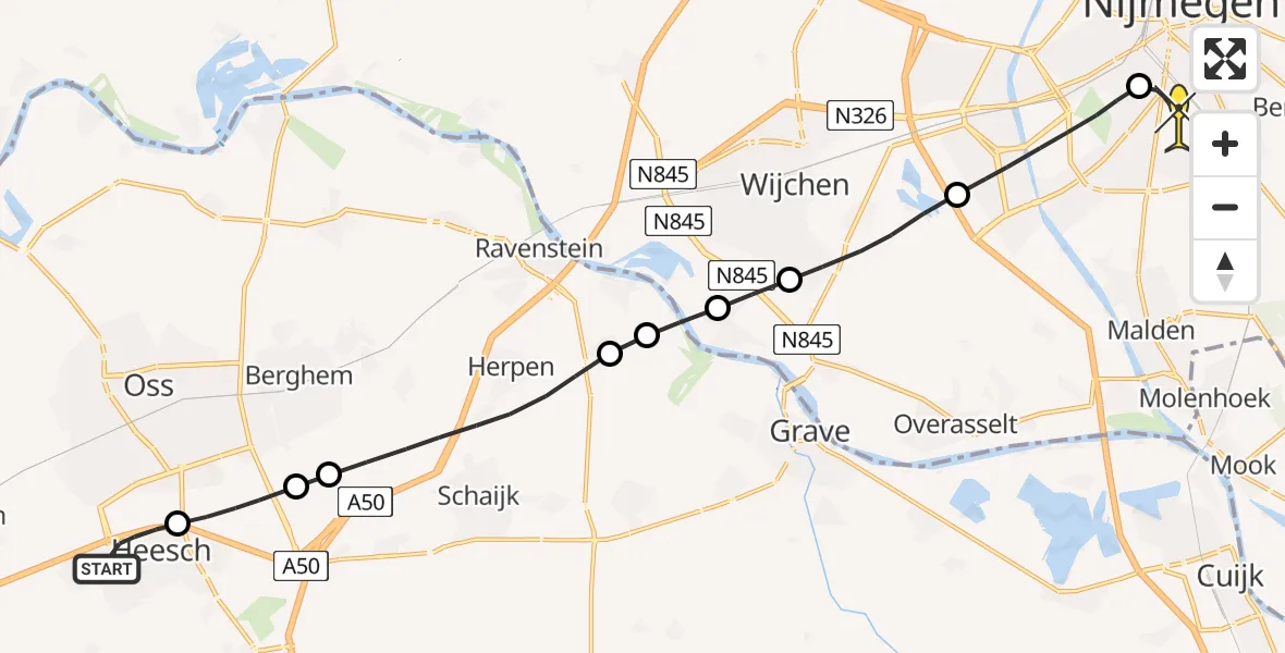 Routekaart van de vlucht: Lifeliner 3 naar Radboud Universitair Medisch Centrum, Dommelstraat