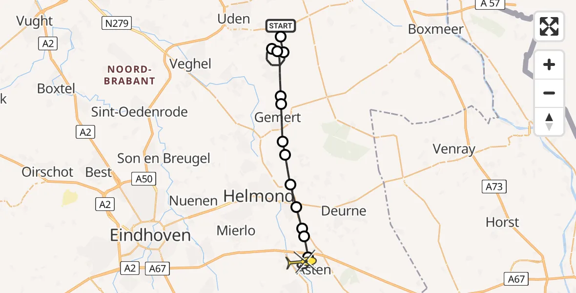 Routekaart van de vlucht: Lifeliner 3 naar Asten, Rechtestraat