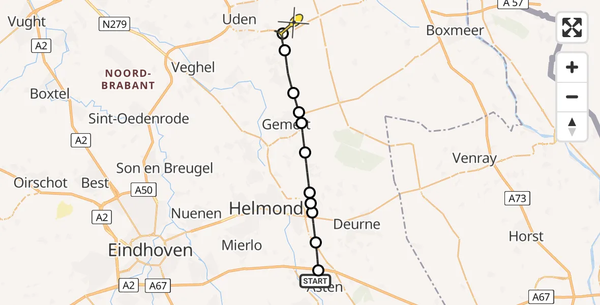 Routekaart van de vlucht: Lifeliner 3 naar Vliegbasis Volkel, Beekstraat