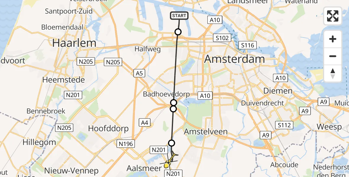 Routekaart van de vlucht: Lifeliner 1 naar Aalsmeer, Westpoort