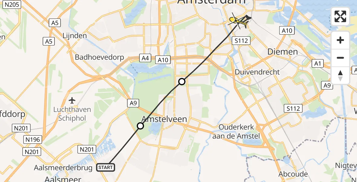 Routekaart van de vlucht: Lifeliner 1 naar Amsterdam, Aalsmeerderweg