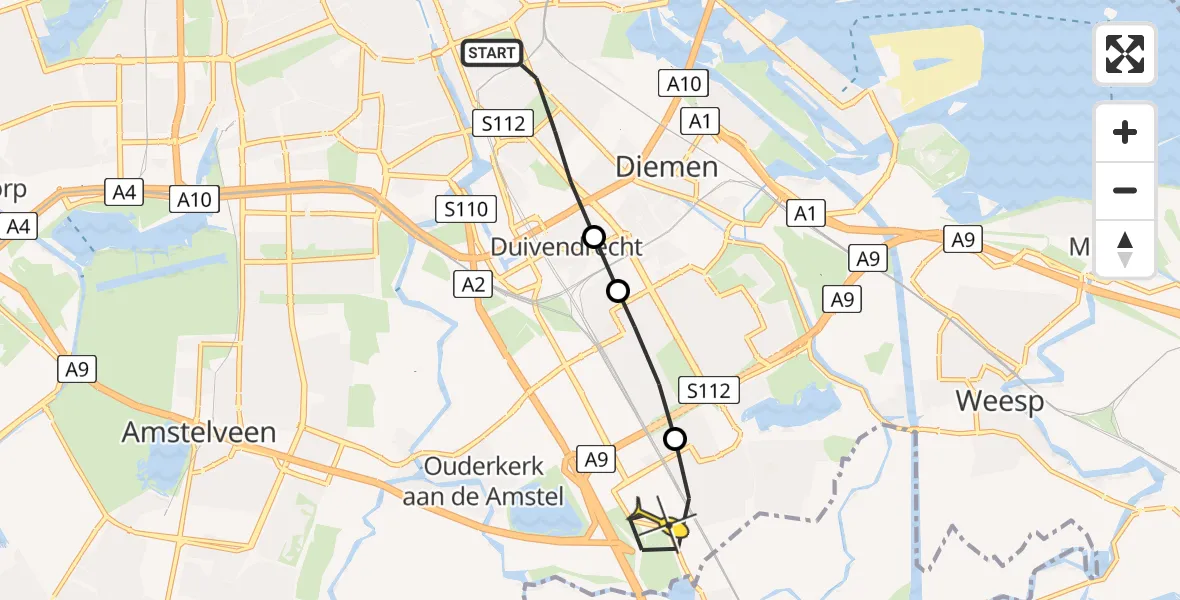Routekaart van de vlucht: Lifeliner 1 naar Academisch Medisch Centrum (AMC), Helipad