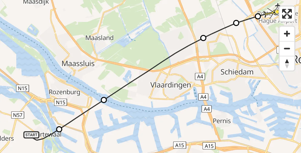 Routekaart van de vlucht: Lifeliner 2 naar Rotterdam The Hague Airport, Groene Kruisweg