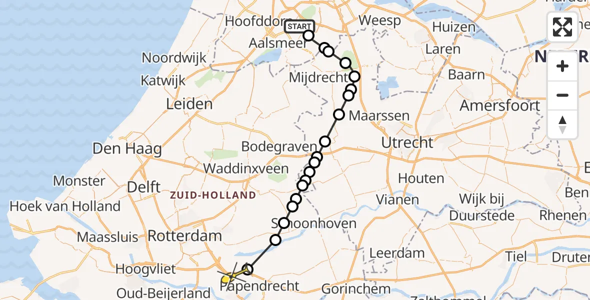 Routekaart van de vlucht: Politiehelikopter naar Hendrik-Ido-Ambacht, Aalsmeerderweg