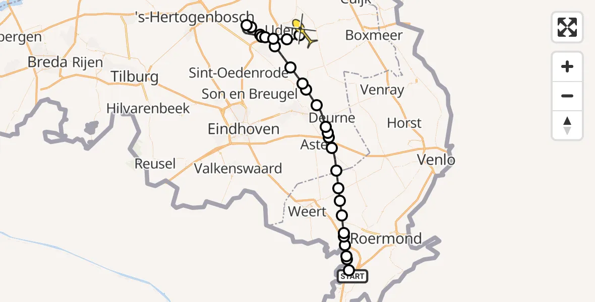 Routekaart van de vlucht: Lifeliner 3 naar Vliegbasis Volkel, Loperweg