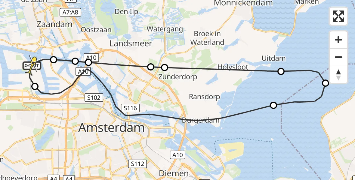 Routekaart van de vlucht: Lifeliner 1 naar Amsterdam Heliport, Hornweg