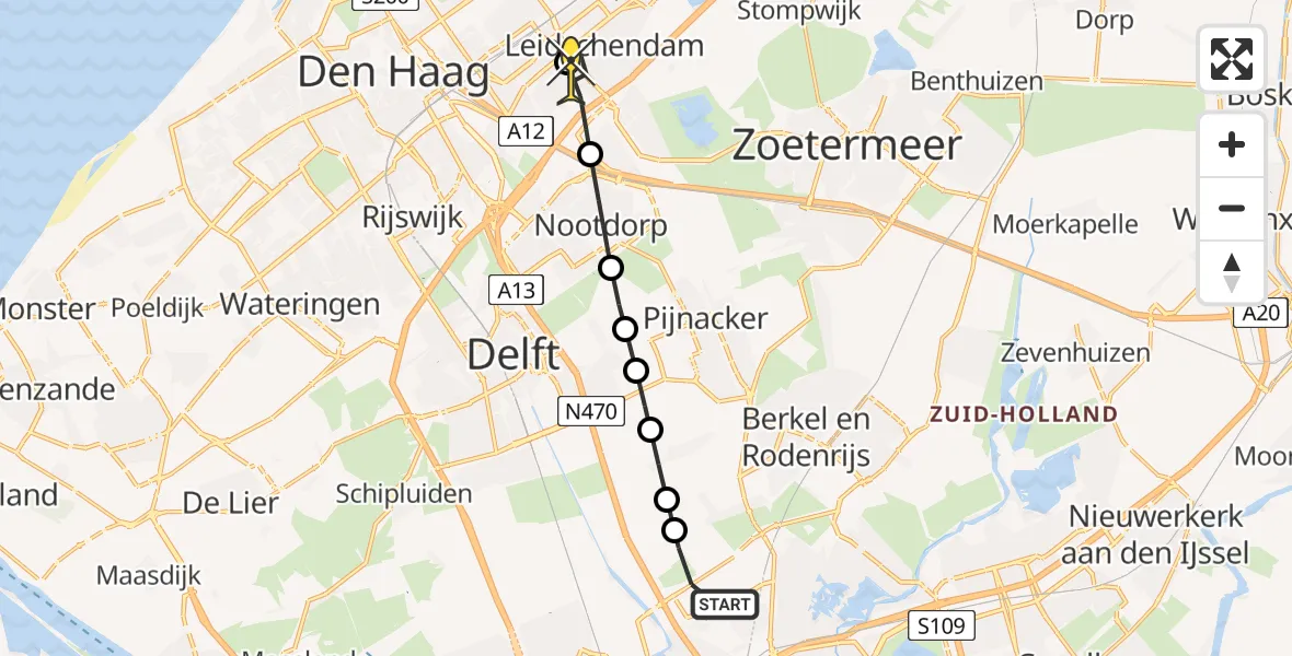 Routekaart van de vlucht: Lifeliner 2 naar Voorburg, Rodelaan