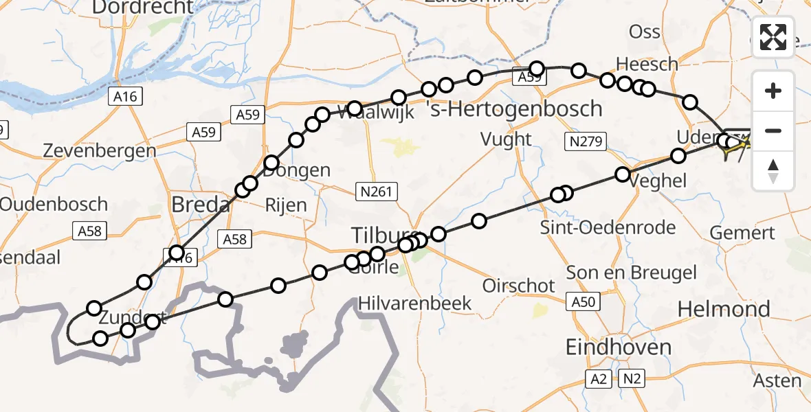 Routekaart van de vlucht: Lifeliner 3 naar Vliegbasis Volkel, Erfstraat