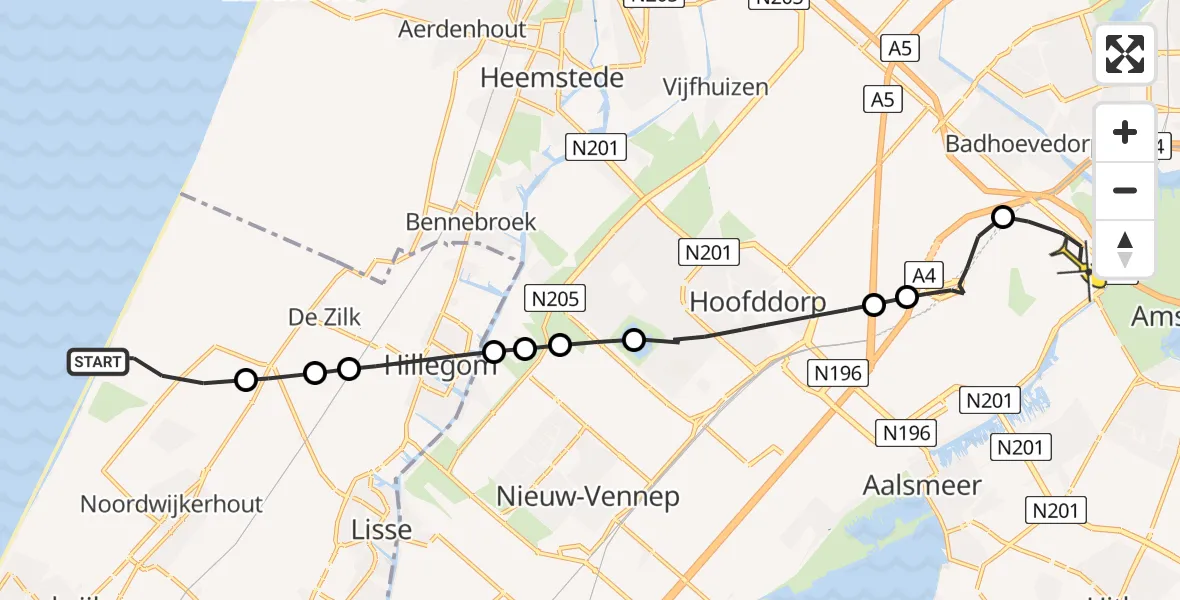 Routekaart van de vlucht: Politiehelikopter naar Schiphol, Kapelleboslaan