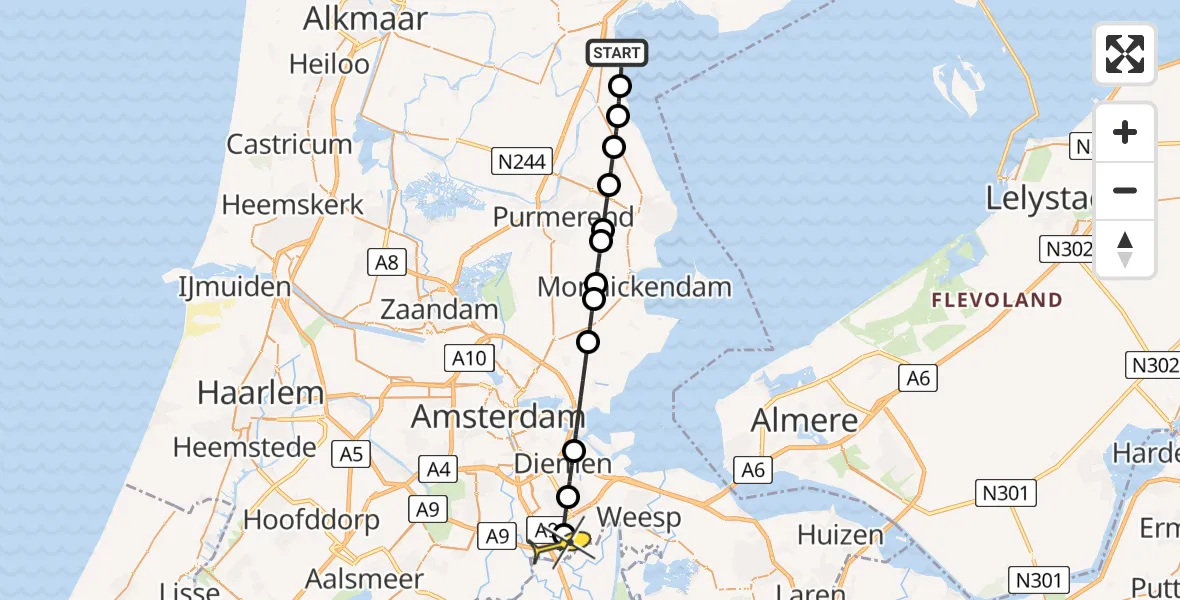Routekaart van de vlucht: Lifeliner 1 naar Academisch Medisch Centrum (AMC), Haven Schardam