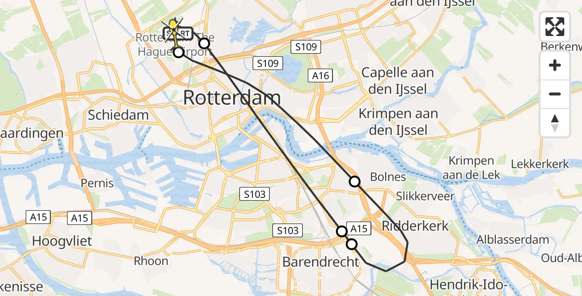 Routekaart van de vlucht: Lifeliner 2 naar Rotterdam The Hague Airport, Edsger Dijkstralaan