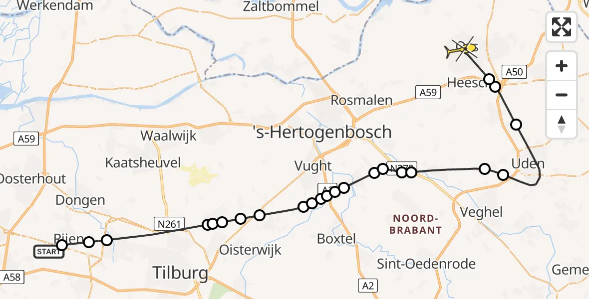 Routekaart van de vlucht: Lifeliner 3 naar Oss, Oosterhoutseweg