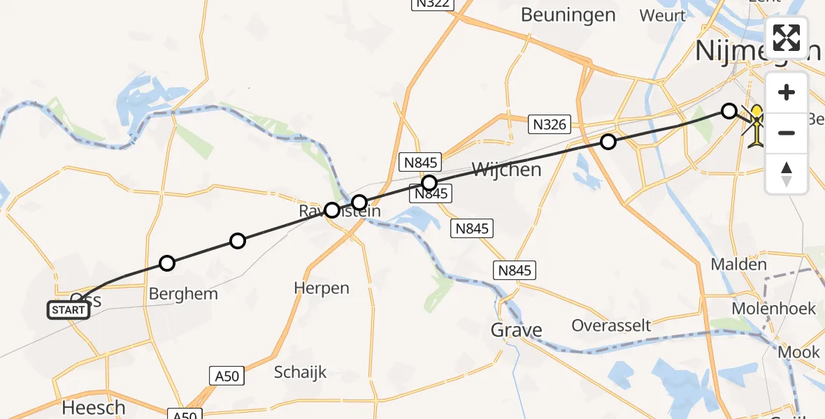 Routekaart van de vlucht: Lifeliner 3 naar Radboud Universitair Medisch Centrum, Kuipers-Rietbergstraat
