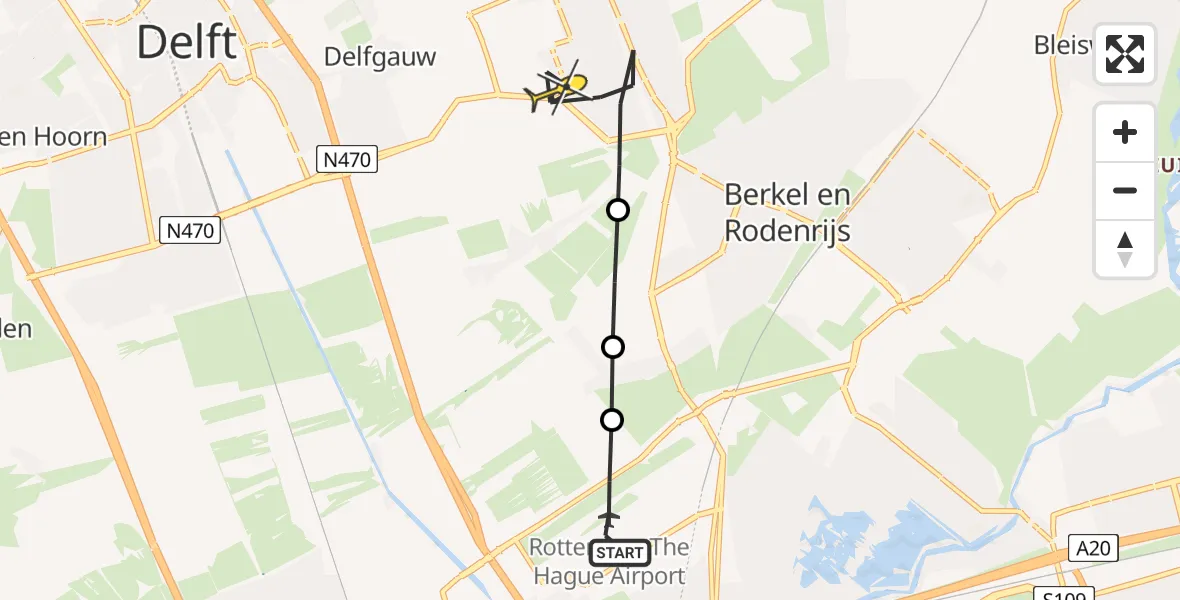Routekaart van de vlucht: Lifeliner 2 naar Pijnacker, Brandenburgbaan