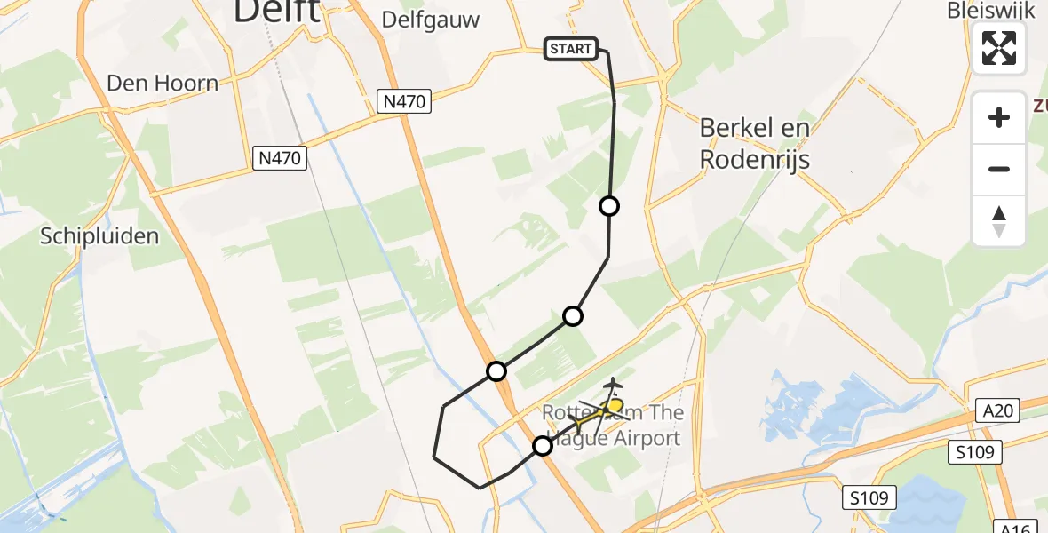 Routekaart van de vlucht: Lifeliner 2 naar Rotterdam The Hague Airport, Oude Leedeweg