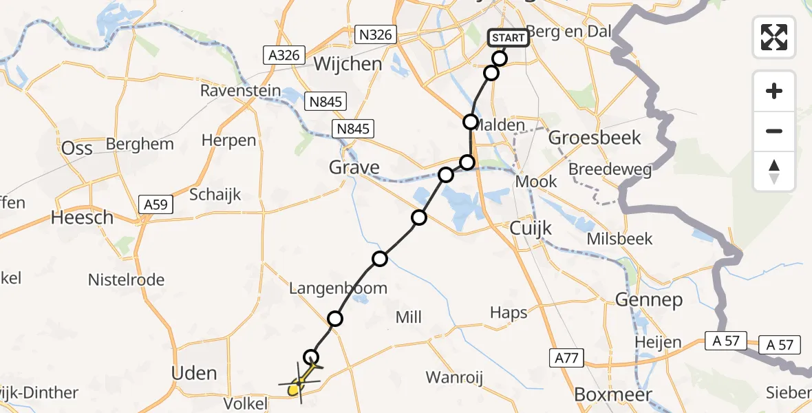 Routekaart van de vlucht: Lifeliner 3 naar Vliegbasis Volkel, Heemraadstraat
