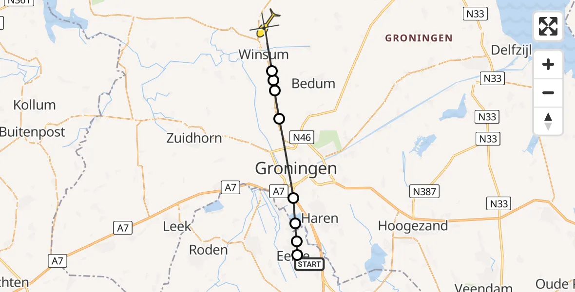 Routekaart van de vlucht: Lifeliner 4 naar Baflo, Molenweg