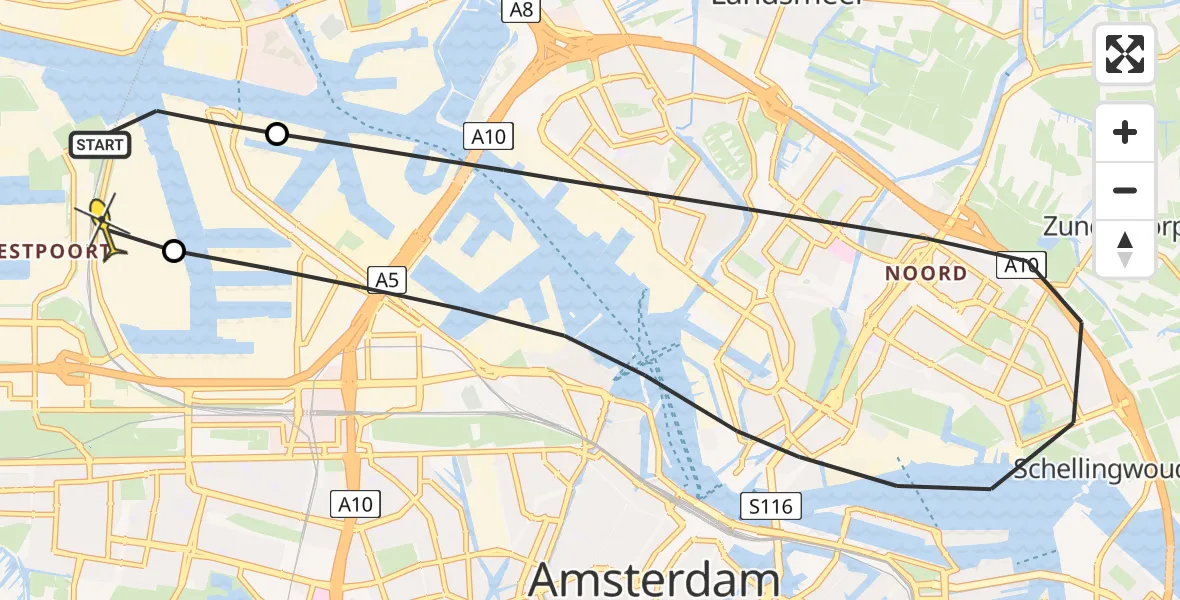 Routekaart van de vlucht: Lifeliner 1 naar Amsterdam Heliport, Ankerweg