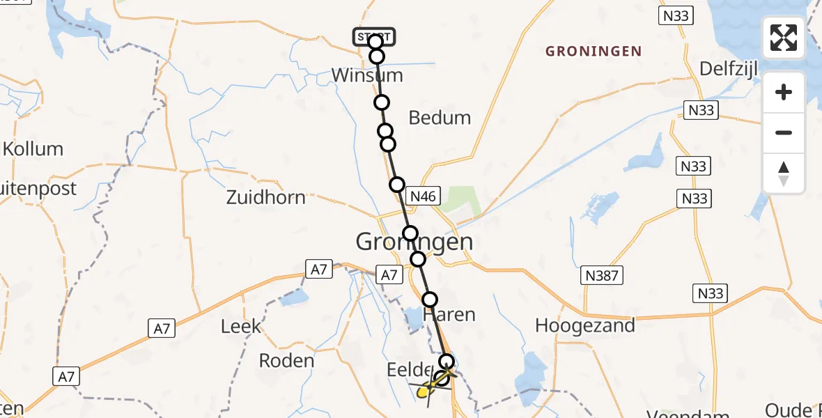 Routekaart van de vlucht: Lifeliner 4 naar Groningen Airport Eelde, Takkebosserweg