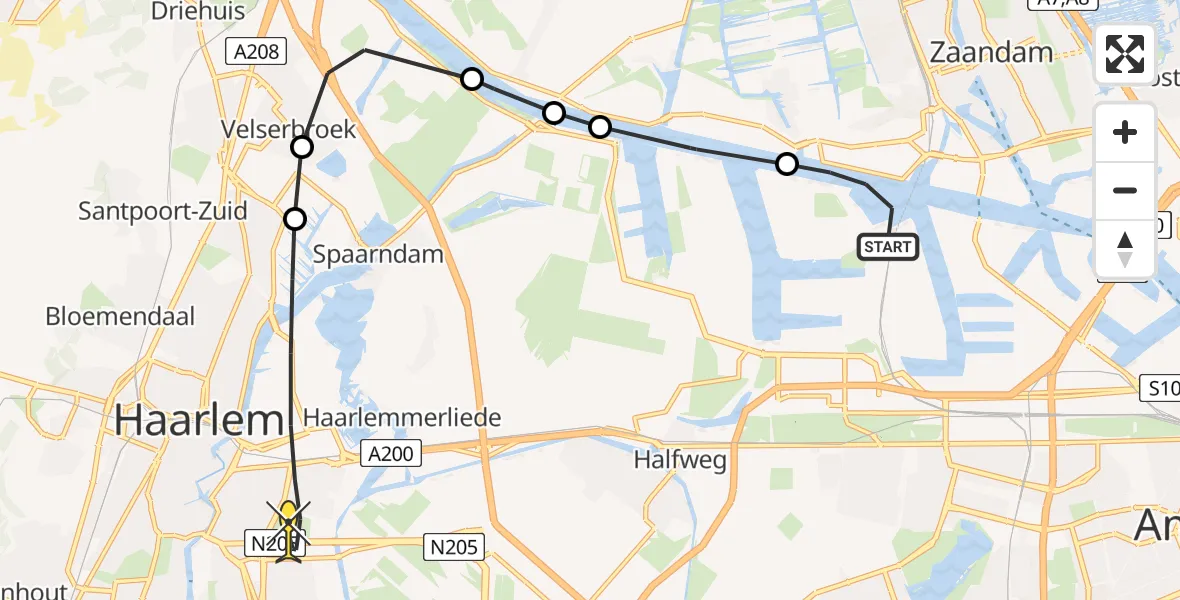 Routekaart van de vlucht: Lifeliner 1 naar Haarlem, Spaarndamseweg