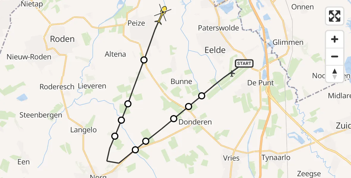Routekaart van de vlucht: Lifeliner 4 naar Peize, Eekhoornse Loop