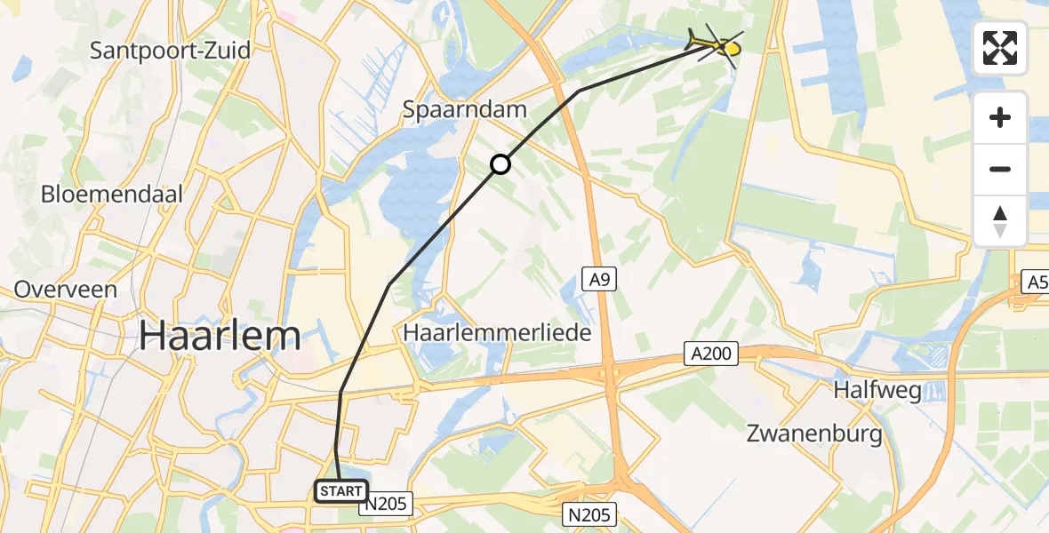 Routekaart van de vlucht: Lifeliner 1 naar Spaarndam, Fuiklaantje